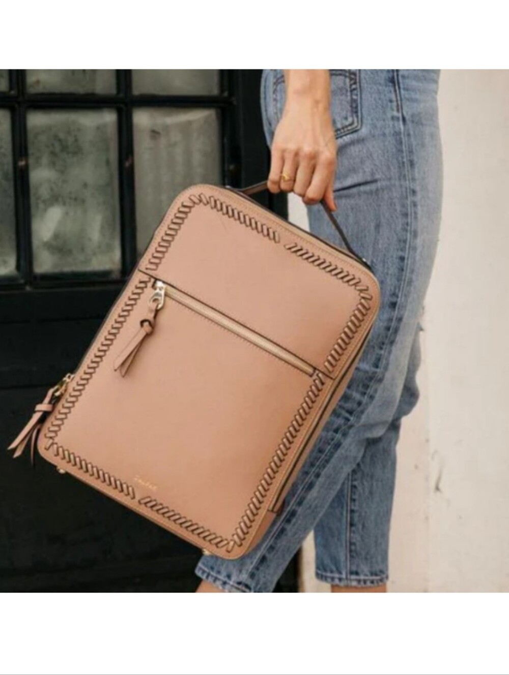 Calpak Kaya 15 Inch Laptop Backpack Faux Vegan Leather Caramel Tan